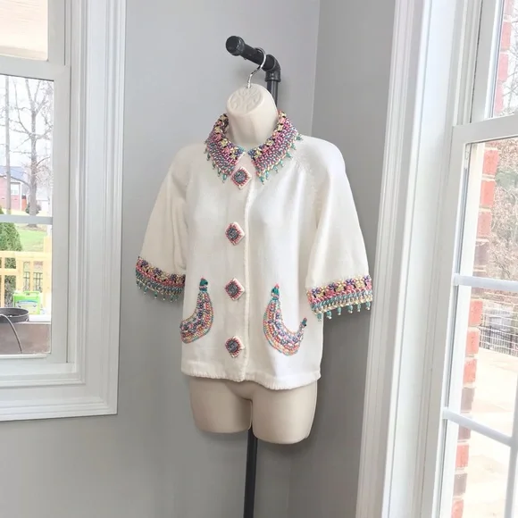 Vintage Michael Simon Beaded Bird Cardigan ~ Women’s Size 2 LargeRAREHTF